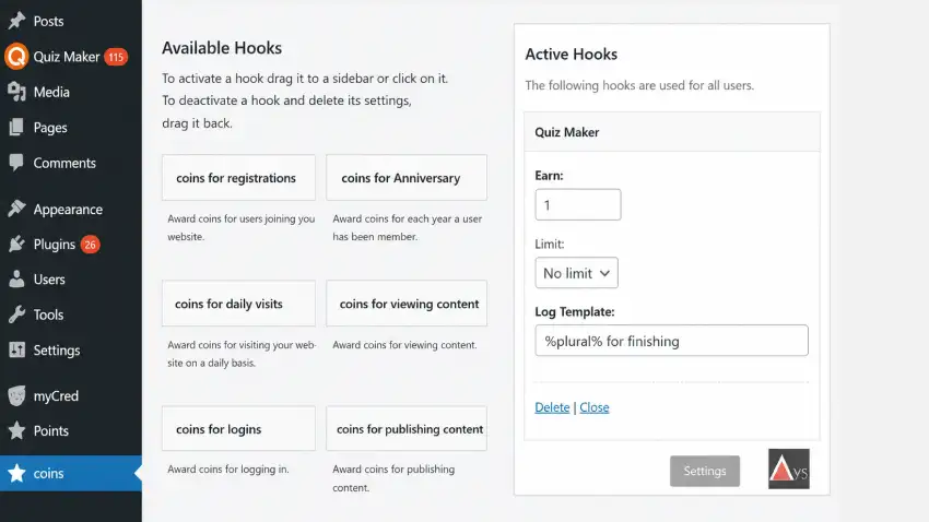 MyCred Available Hooks