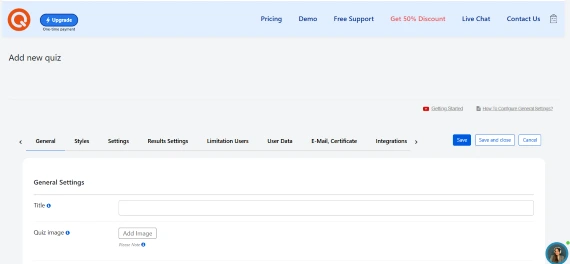 AYS Pro Quiz Maker General Tab