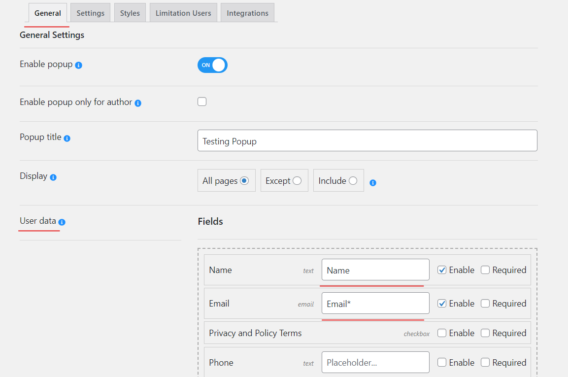 WordPress Popup Plugin Data Collection