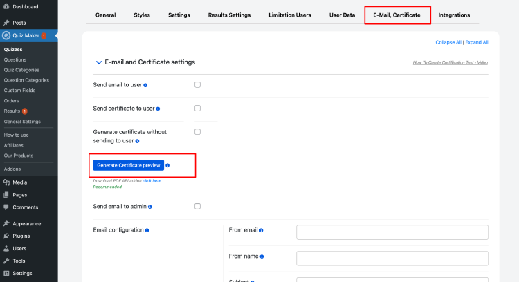 Setup Email and Certificate