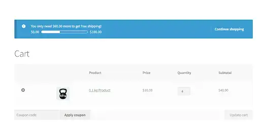 Free shipping progress bar in cart