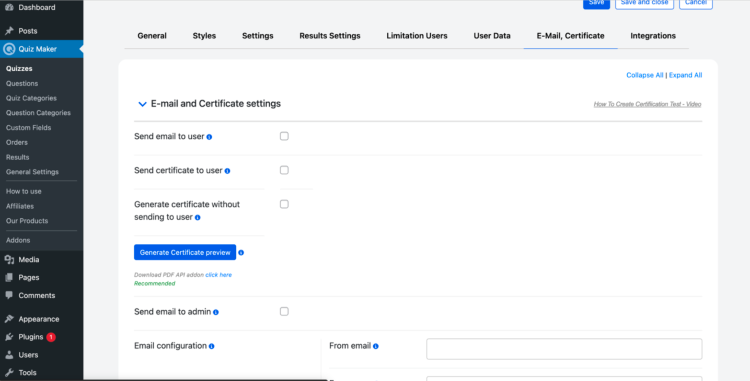 Emails and Certificates