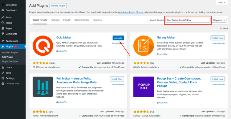Install and Activate Quiz Maker Plugin